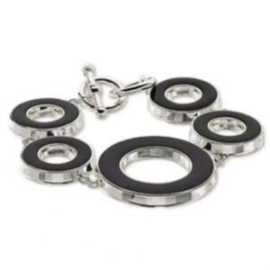 Mid Century Modern Style Silver Black Geometric Open Circles Bracelet